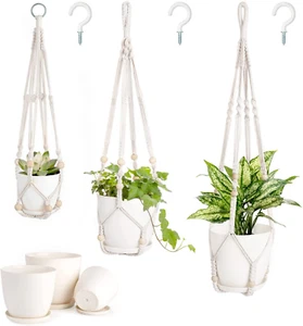 3 Pack Macrame Plant Hangers with Pots, 35"/29"/23" Indoor Different Size Hangin - Picture 1 of 12