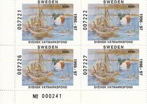 SWEDEN MNH Waterfowl 1996 Jaffe SWE1 Block of 4 Value $ 40.00 - Picture 1 of 1