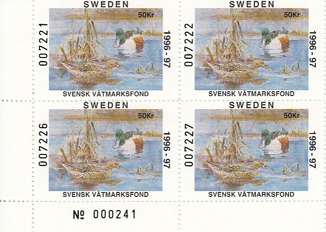 SWEDEN MNH Waterfowl 1996 Jaffe SWE1 Block of 4 Value $ 40.00 - Image 1 of 1