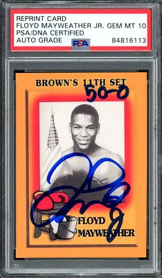 Floyd Mayweather Jr Auto 1997 Browns Boxing Rookie Reprint RC 51 Sig 10 50-0 PSA - Image 1 of 2