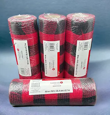 Deco Mesh Rolls Lot of 4 Red Black Plaid 10" x 19Ft Christmas Wreaths Crafts DIY - Image 1 of 4