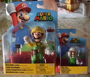 Jakks Pacific Super Mario CONSTRUCTOR LUIGI 4” & FIRE LUIGI 2” NUEVO - Imagen 1 de 7