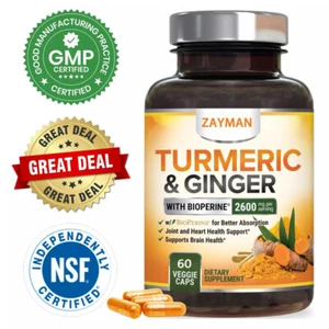 Turmeric Curcumin with Ginger - 95% Curcuminoids 2600mg Max potency w BioPerine - Picture 1 of 8