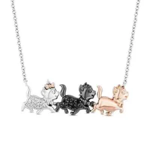 1 Ct Lab Created Diamond Aristocats Pendant 18" Necklace in 925 Sterling Silver - Picture 1 of 3