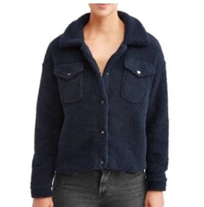 NWT Jason Maxwell Blue Sherpa Fleece Snap Button Up Jacket Juniors Size Small - Picture 1 of 6