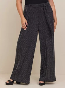 Torrid Pull-On Wide Leg Stretch Lurex High-Rise Pants Black Glitter 6 6X 30 NWT - Picture 1 of 5