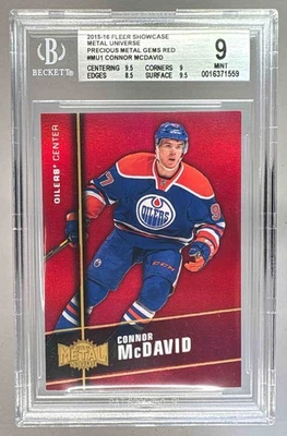 Connor McDavid 2015 Fleer Showcase Metal Universe Rookies rojo PMG RC/150 BGS 9 Foto 1 de 3