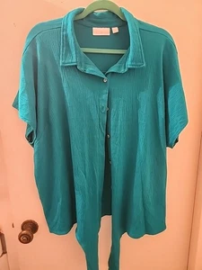 Belle Kim Gravel GEORGOUS GREEN GUAZE BUTTON UP SHOULDER SLEEVE TOP! SIZE 2X - Picture 1 of 7