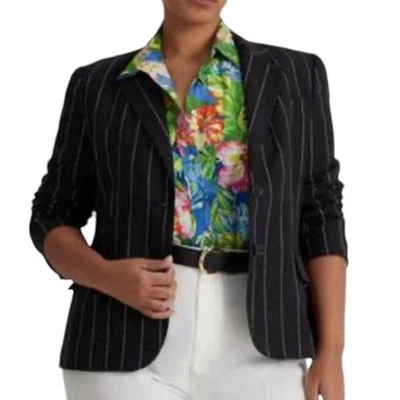 Lauren Ralph Lauren Linen Pinstripe Blazer Black & Cream Transitional  NEW 14 - Image 1 of 4