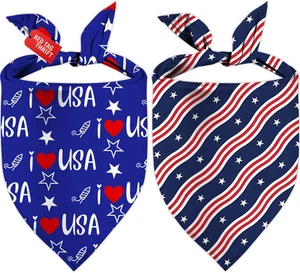 2x 4th of July Dog Bandanas, Adjustable Independence Day Holiday Party Pet - Picture 1 of 21