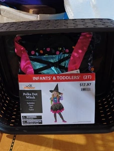 Toddler Child's Size 2T POLKA DOT WITCH Halloween Costume Dress Hat Tights - Picture 1 of 4