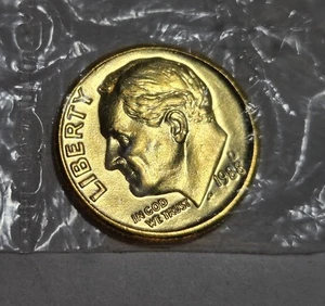 Seltene Goldmünze Roosevelt Dime 1988 D vergoldet verkauft wie besehen. Noch verpackt - Bild 1 von 15