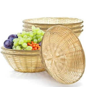 6 Pack Bamboo Bread Basket, 12 Inch Large Round Gift Baskets, Natural Bamboo ... - Foto 1 di 7