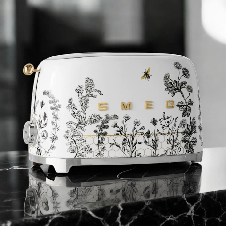 Nueva tostadora Smeg SMEG panal 2 rebanadas TSF01WSUS blanca floral abeja nueva sin caja Foto 1 de 1