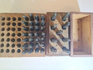 Vintage Young Brothers Metal Letter & Number Punch / Stamp Sets in Wooden Boxes - Picture 1 of 12
