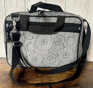 Thirty One Gray Quilted Poppy Cosmetic Bag Organizer Removable Inserts 2 Sided - Picture 1 of 12