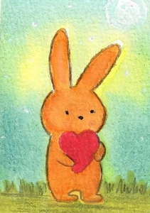 Aceo Artcard "HASE MIT HERZ" Aquarell Kunst KOSTENLOSER VERSAND - Bild 1 von 1