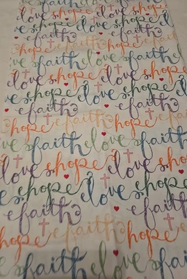 Cotton Fabric 1 Yard X 44" White Purple Green Orange Love Hope Sew Crafts Quilt - Image 1 of 4