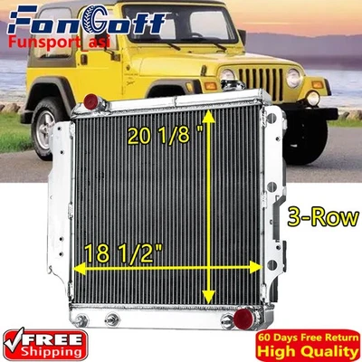 3 Row Aluminum Radiator Fits For 1987-2006 Jeep TJ / YJ Wrangler Chevy V8 Swap Foto 1 de 4