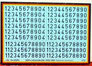 NVA Luftstreitkräfte, 1:72, Decals / Abziehbilder, DDR,  Schwarze Zahlen, Neu - Bild 1 von 1