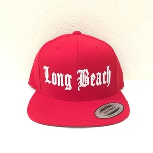 Long Beach Cap Yupoong Classic Snapback Hat Custom Embroidery Adjustable Red - Picture 1 of 1