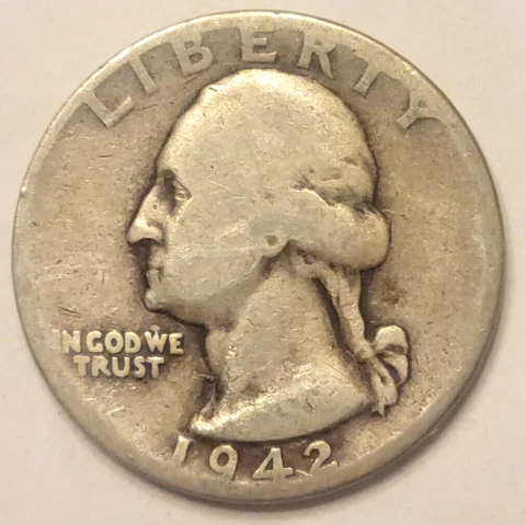 1942 Washington Quarter 90% Silver Junk Constitutional WW2 Era Use In Album B25 Cover