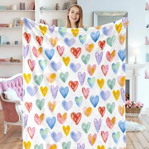 Valentine's Day Fuzzy Blanket Colorful Hearts Throw Blanket 50 x 60 Inch Wate... - Picture 1 of 7