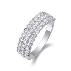 0.84cttw D Color Moissanite Half Eternity Band 3 Rows 925 Sterling Silver Gift - Picture 1 of 13