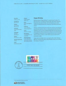 #0241 37c Happy Birthday Stamp #3695 Souvenir Page - Picture 1 of 1