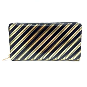 BALENCIAGA 392124 stripe Zip Around Long wallet Leather Black x Gold Unused - Picture 1 of 17
