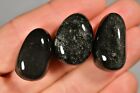 3 BLACK OBSIDIAN Tumbled Stones 2-3cm 32g *Silver Sheen* Self Control Protection