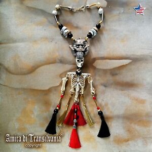 luxury jewelry gothic witch wicca punk skull skeleton bone necklace pendant goth