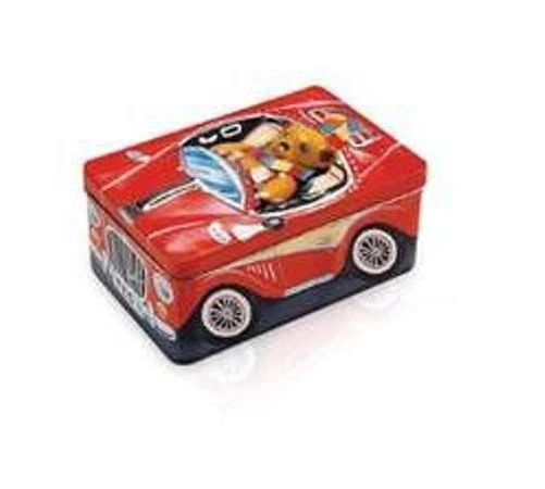 SILVER CRANE Collectible Teddy Bear Tin Storage Box TEDDY IN CAR  Red - Image 1 of 1