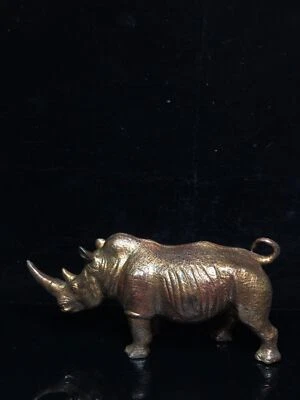 Antiguo templo budista tibetano chino antiguo 9,1" bronce dorado estatua de rinoceronte Foto 1 de 4