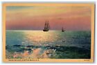 1939 Ocean Twilight Sailboat Blue Sea Hampton Beach New Hampshire NH Postcard