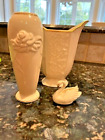 Lot Of 3 Vintage Lenox Porcelain 1 Mini Swan 1 Pitcher -1 Rose Vase Gold Trim