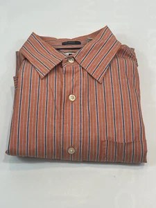 Gap Shirt Mens Medium Orange Button Up Long Sleeve Cotton Classic Fit Striped - Picture 1 of 9