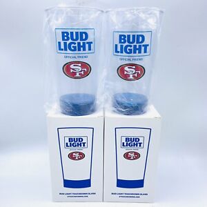 (2) San Francisco 49ers Bud Light Light Up Touchdown Glass NFL Bluetooth Sync