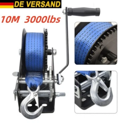 3000lbs 1360KG Bootswinde Gurtwinde 10m Gurt Handwinde Trailer Seilwinde Winde - Bild 1 von 4