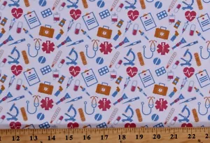 Cotton Medical Equipment Nurses Hospital Fabric Print by the Yard D511.45 - Picture 1 of 1