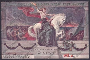 GIUSEPPE MAZZINI 08 CENTENARIO RISORGIMENTO Cartolina COMMEMORATIVA viagg. 1905 - Foto 1 di 1