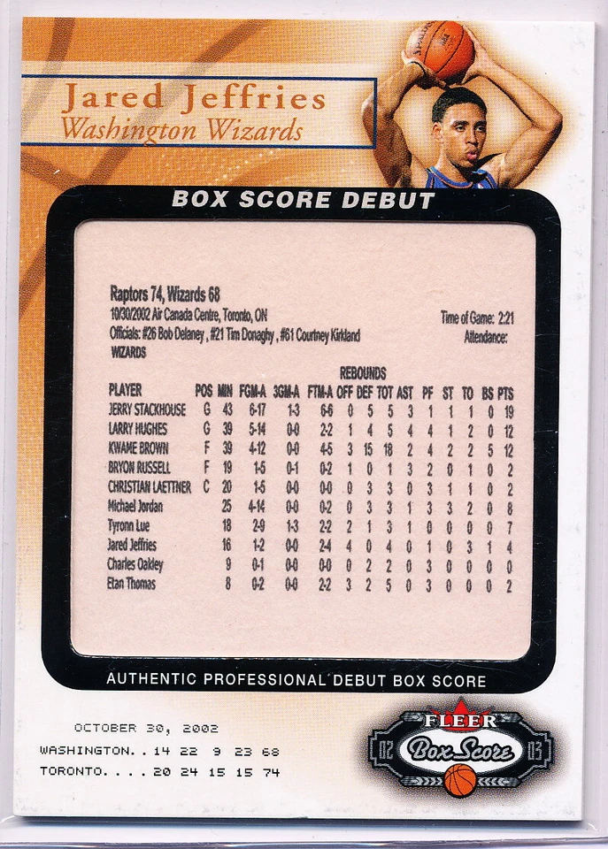 2002-03 FLEER BOX SCORE DEBUT #6 OF 15 BSD JARED JEFFRIES RC 0804/2002 - WIZARDS - Image 1 of 1