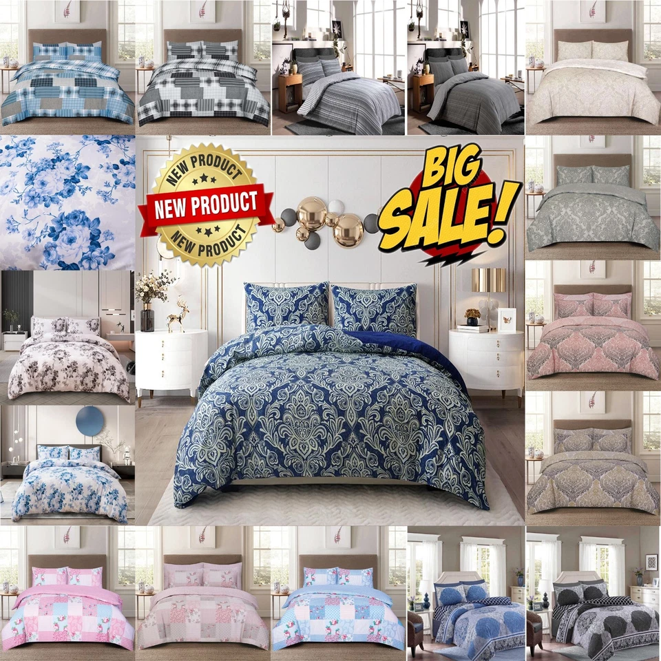 Juego de ropa de cama 3 piezas funda nórdica/colcha súper suave impresa con funda de almohada todos los tamaños Foto 1 de 3