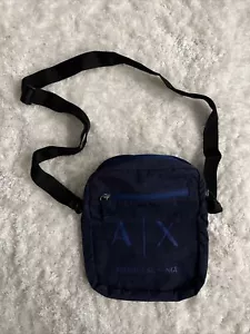 A|X Armani Exchange Unisex Icon Big Logo Fabric Crossbody Bag Organizer Navy - Picture 1 of 3