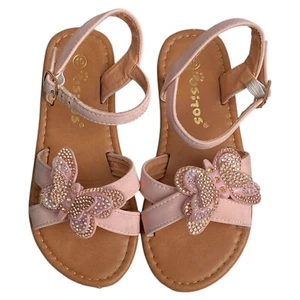 Niñas Ositos Zapatos Rosa Mariposa Estrás Embellecido Sandalias Planas Talla 10 - Imagen 1 de 9