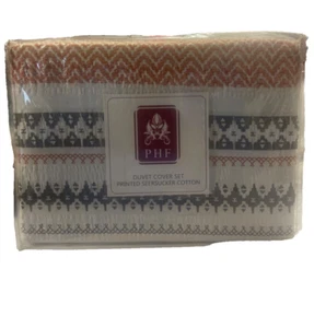 PHF Printed Seersucker Duvet Cover Set 100% Cotton, Orange Red, Boho, King - Picture 1 of 6