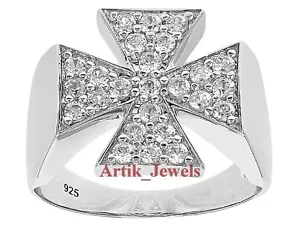 Croce Maltese Design Moissanite Anello Con 925 Argento Sterling per Uomo #992 - Foto 1 di 12