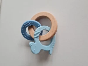 Babylove Holz Silikon Beißring Dino blau - Bild 1 von 2