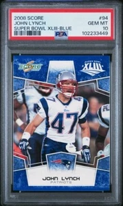 2008 PUNTEGGIO #94 JOHN LYNCH PSA 10 GEM MINT SUPER BOWL XLIII BLUE POP 4 PATRIOTS - Foto 1 di 2