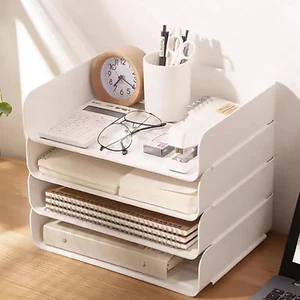 4 Tier Desk Organizer, Stackable Paper Tray Organizer for Document, Letter, A4 F - Picture 1 of 7